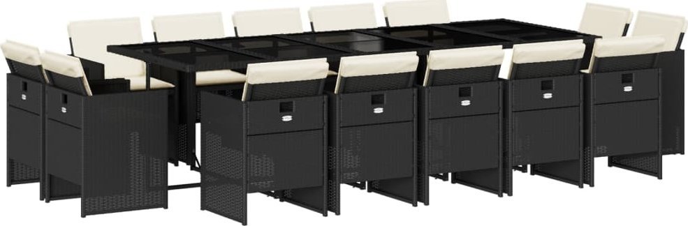 15-cz. zestaw mebli ogrodowych z poduszkami, czarny, rattan PE