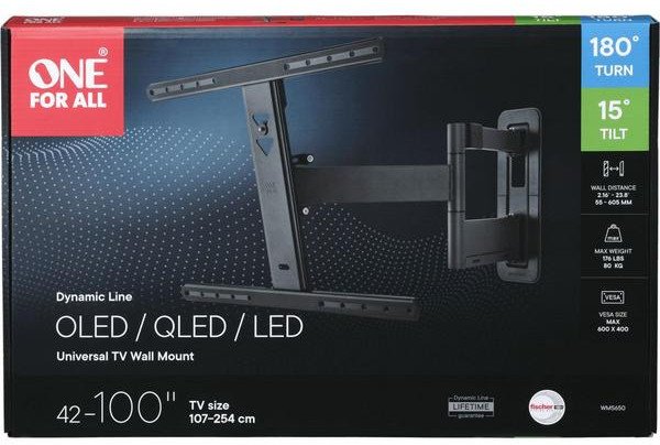 Uchwyt regulowany uchylny, obrotowy One For All WM5650 do dużych TV 42"-100" max 80kg