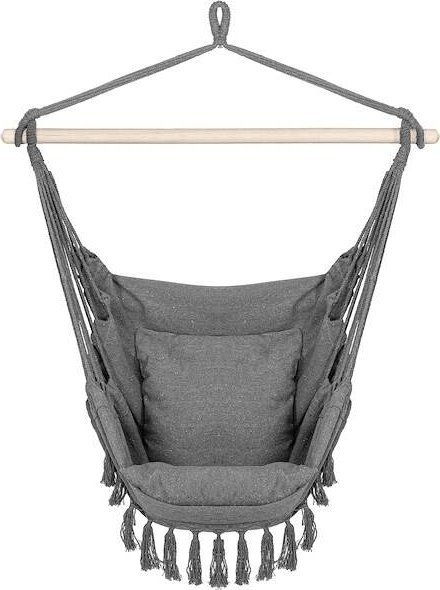 Springos Hamak brazylijski z poduszkami fotel wiszący krzesło boho szare UNIWERSALNY