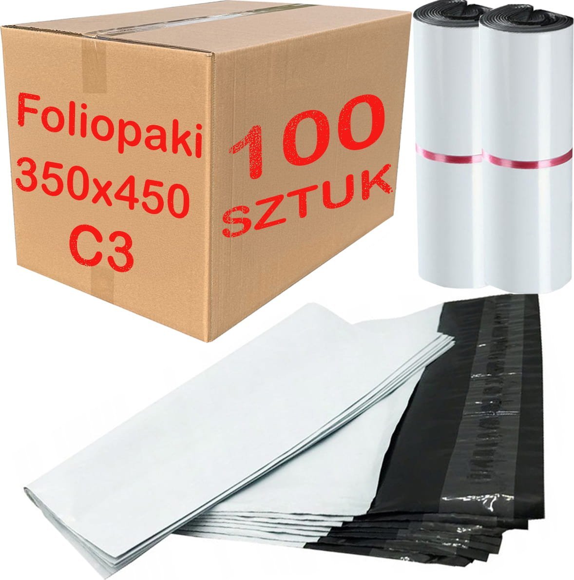 Foliopaki Kurierskie Białe C3 350x450mm - 100 szt.