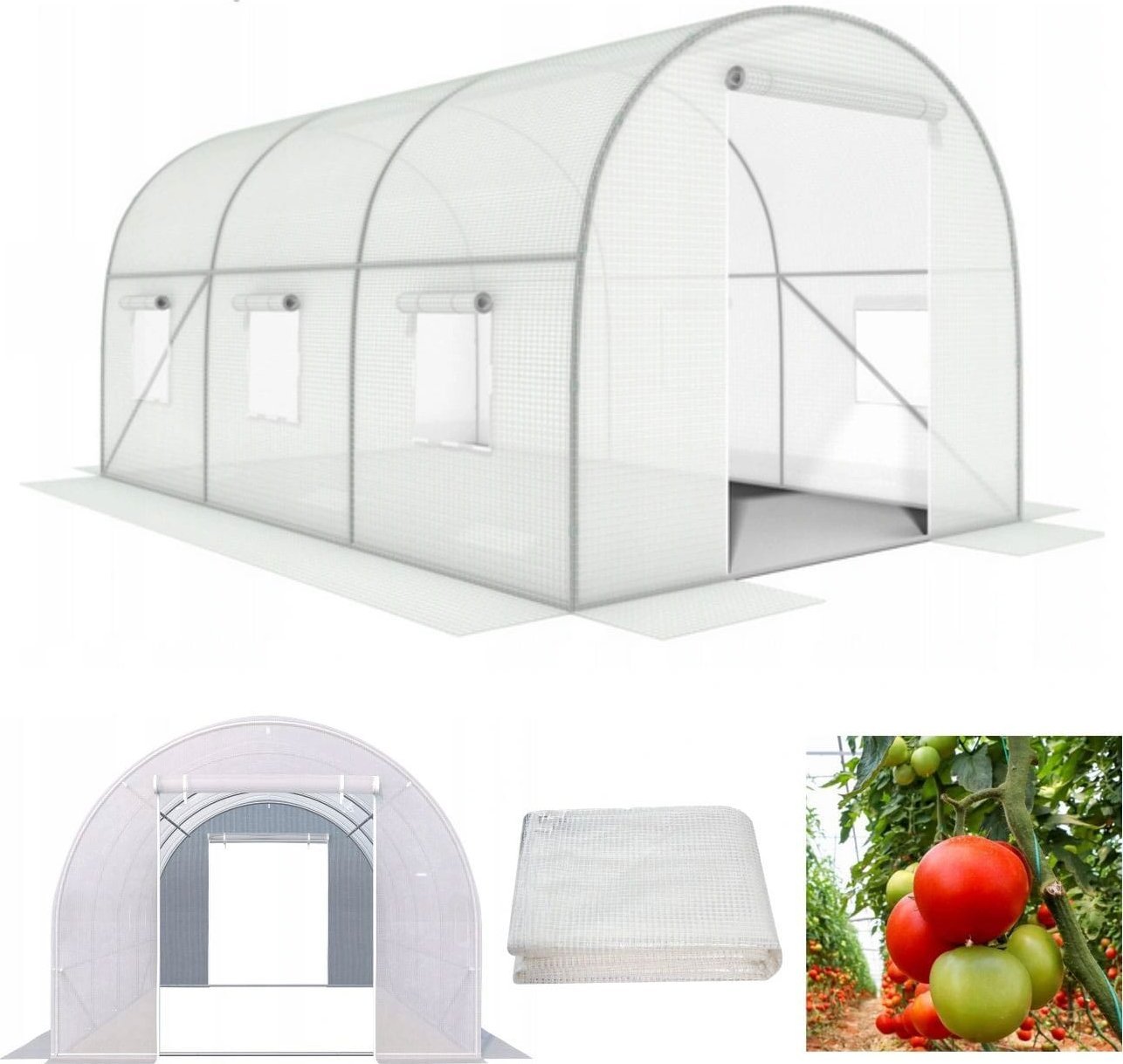 Szklarnia tunel ogrodowy 3x2x2 m foliowy wielosezonowy metalowy stelaż biała folia 2 wejścia