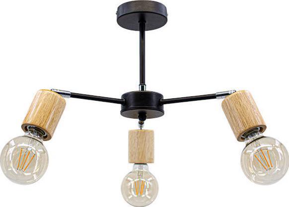 Lampa wisząca Mdeco Regulowana LAMPA sufitowa ELM1981/3 BL JD MDECO loftowa OPRAWA drewniane reflektorki czarne drewno