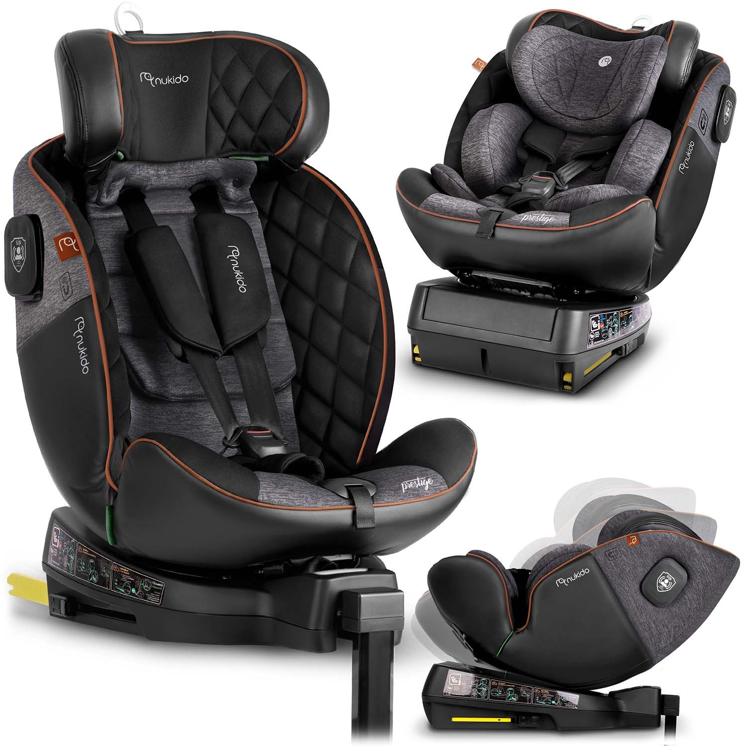 Fotelik samochodowy Nukido Fotelik samochodowy Prestige Line czarno-szary 0-36 kg ISOFIX