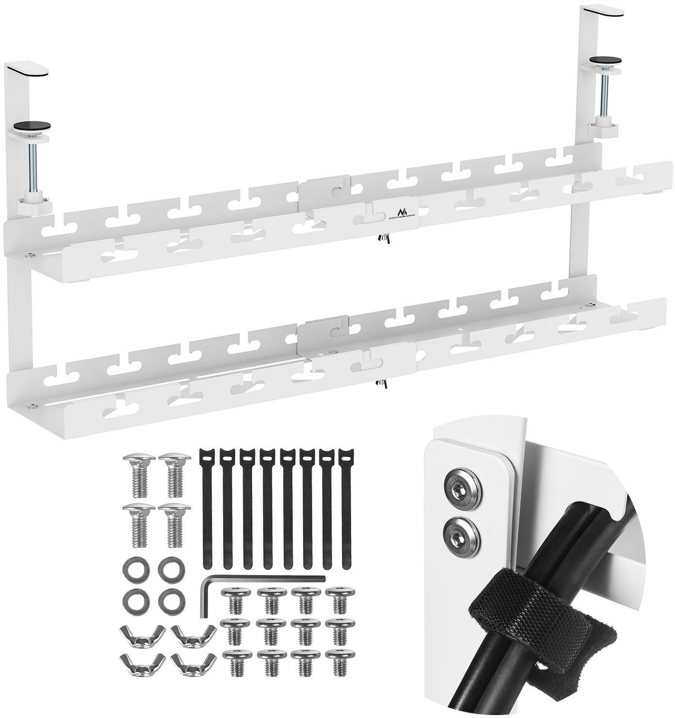 Organizer podbiurkowy na kable Maclean, max. obciążenie 5kg, max. 728mm, 2 poziomy, biały, MC-102 W