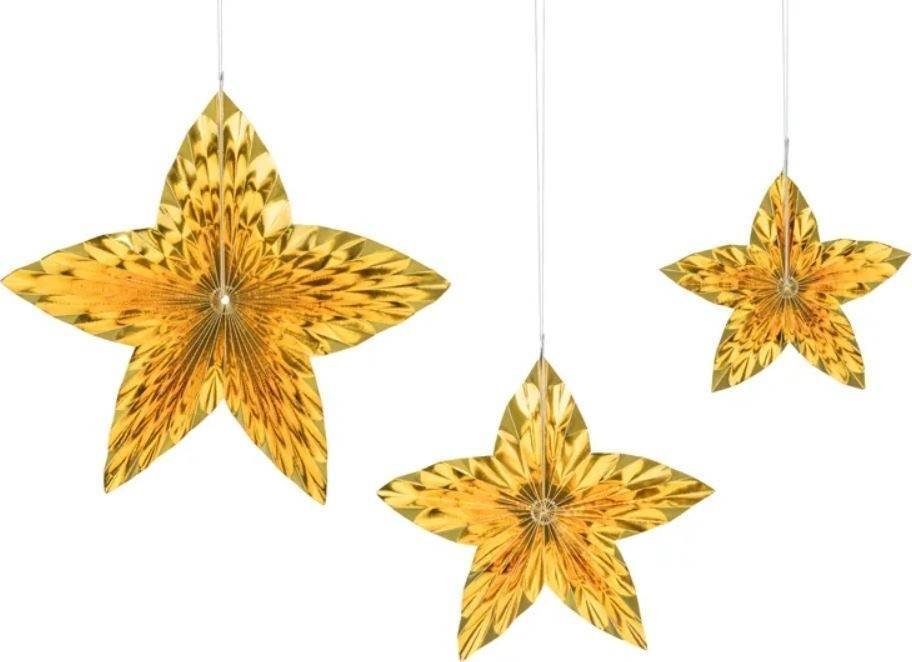 Dekoracja świąteczna PartyDeco Rozety dekoracyjne Gwiazdy, złoty one size