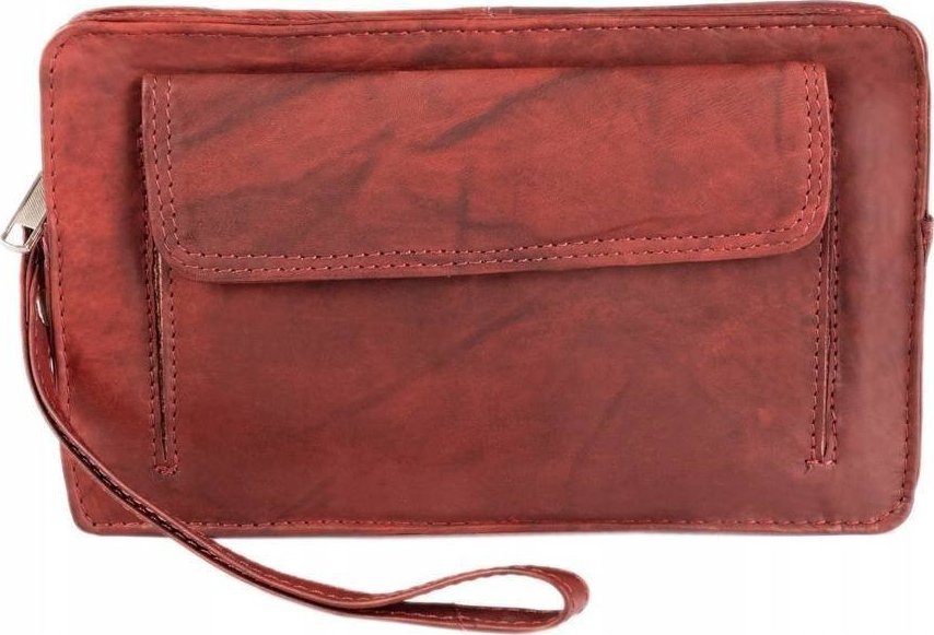 Dwukomorowa saszetka męska ze skóry naturalnej