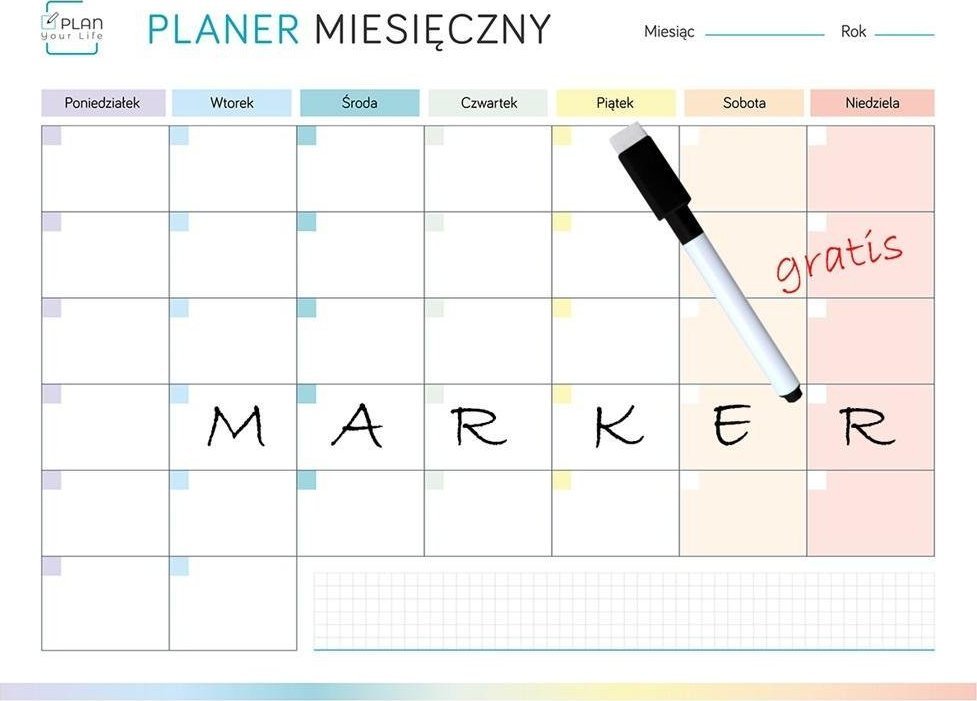 Plan your life Planer magnetyczny miesięczny tęczowy + marker
