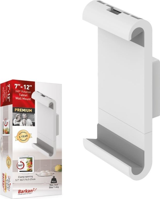 Uchwyt Barkan Uchwyt Ścienny na Tablet 7-12 Barkan Obrotowy 360 Biały