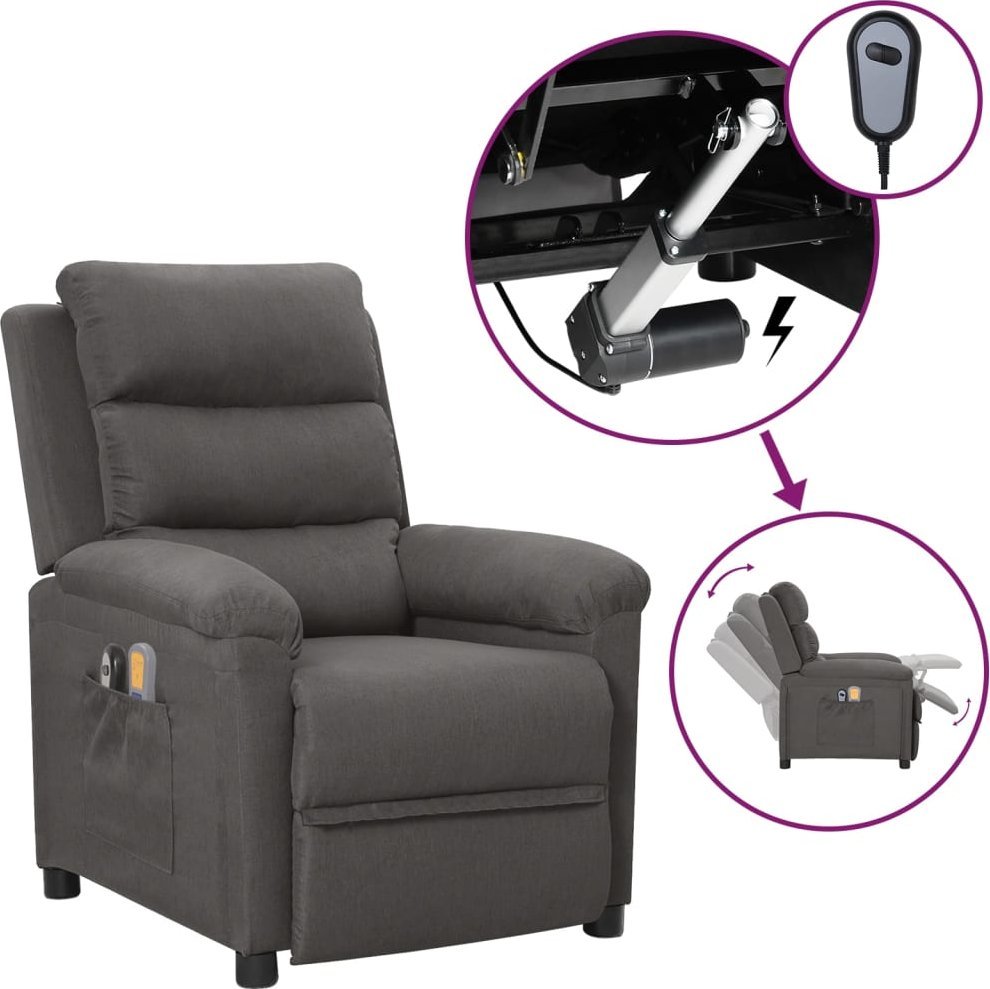 vidaXL Elektryczny fotel masujący, ciemnoszary, obity tkaniną