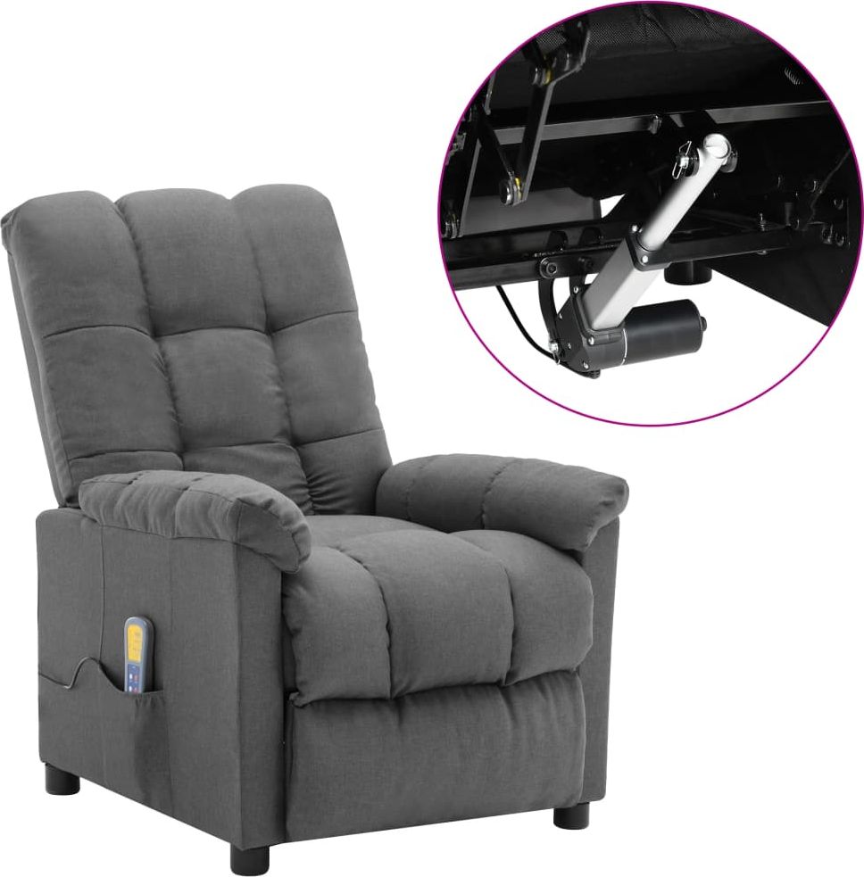 vidaXL Rozkładany fotel masujący, elektryczny, jasnoszary, tkanina