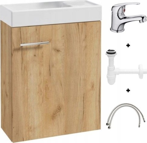 Deftrans Szafka łazienkowa z umywalką 50x70cm z baterią i syfonem dąb craft Small