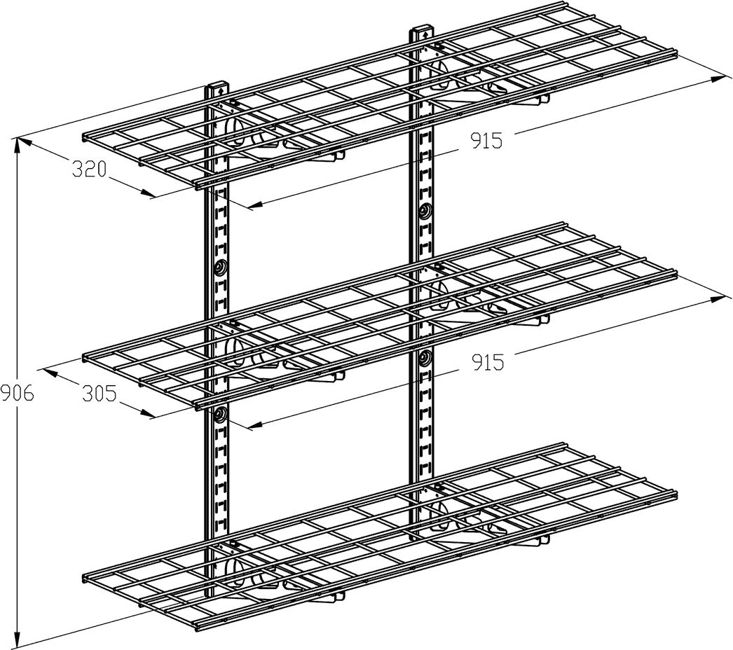 Ergosolid PG33B - Półka garażowa wisząca metalowa Solidna do 135 kg - Potrójna 915x305mm