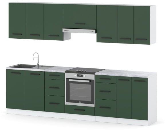 Meble Kuchenne Butelkowa Zieleń Kuchnia Roma 2.8m Modułowa Nowoczesna