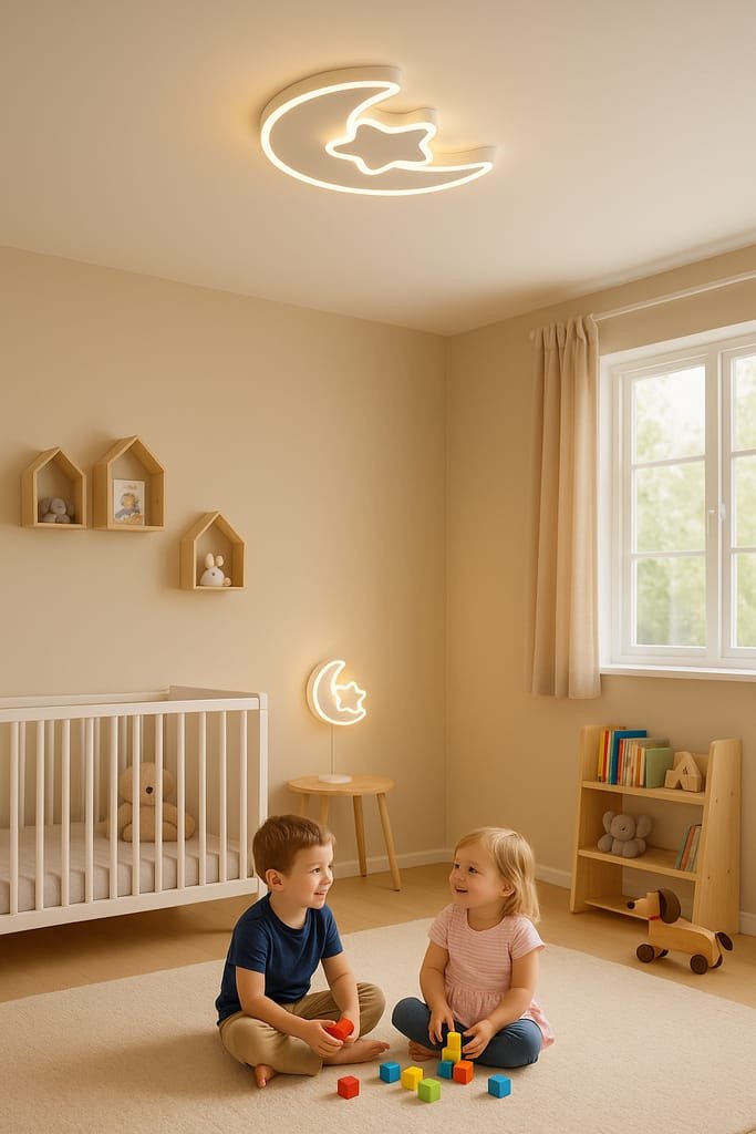 Lampa LED sufitowa plafon do pokoju dziecięcego ściemniana LUMELA + pilot księżyc biała