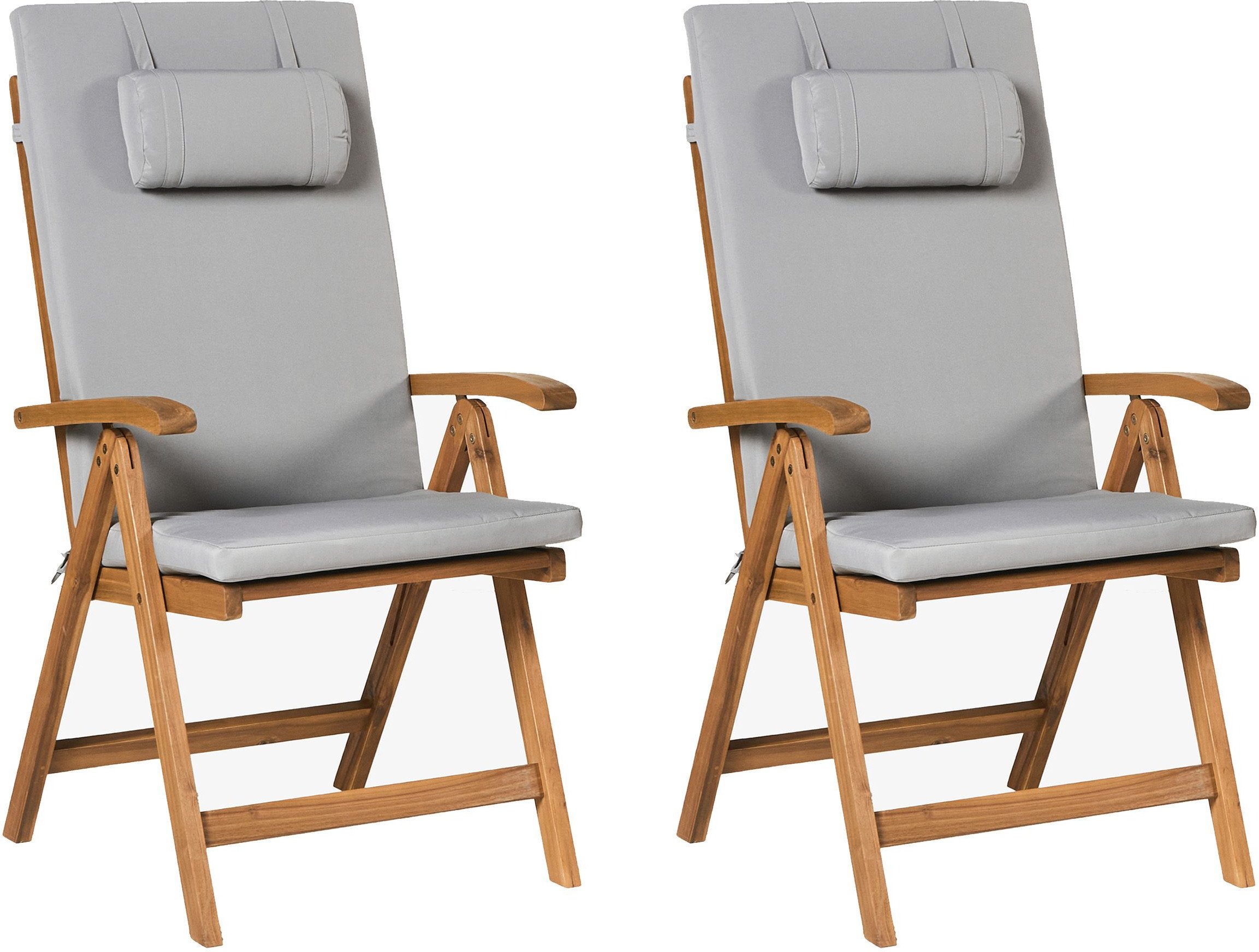 Zestaw 2 krzeseł ogrodowych z poduszkami JAVA PREMIUM Drewno akacjowe Jasnoszary
