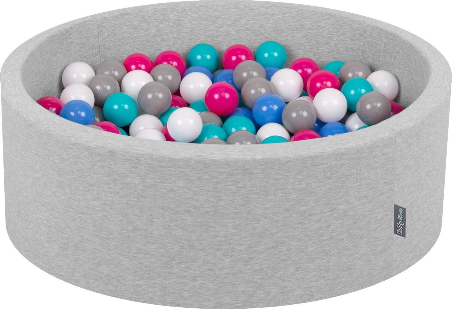 KiddyMoon KiddyMoon Suchy basen okrągły z piłeczkami 7cm jasnoszary: biały-szary-niebieski-ciemny róż-jasny turkus 90x30cm/300piłek Zabawka basen pian