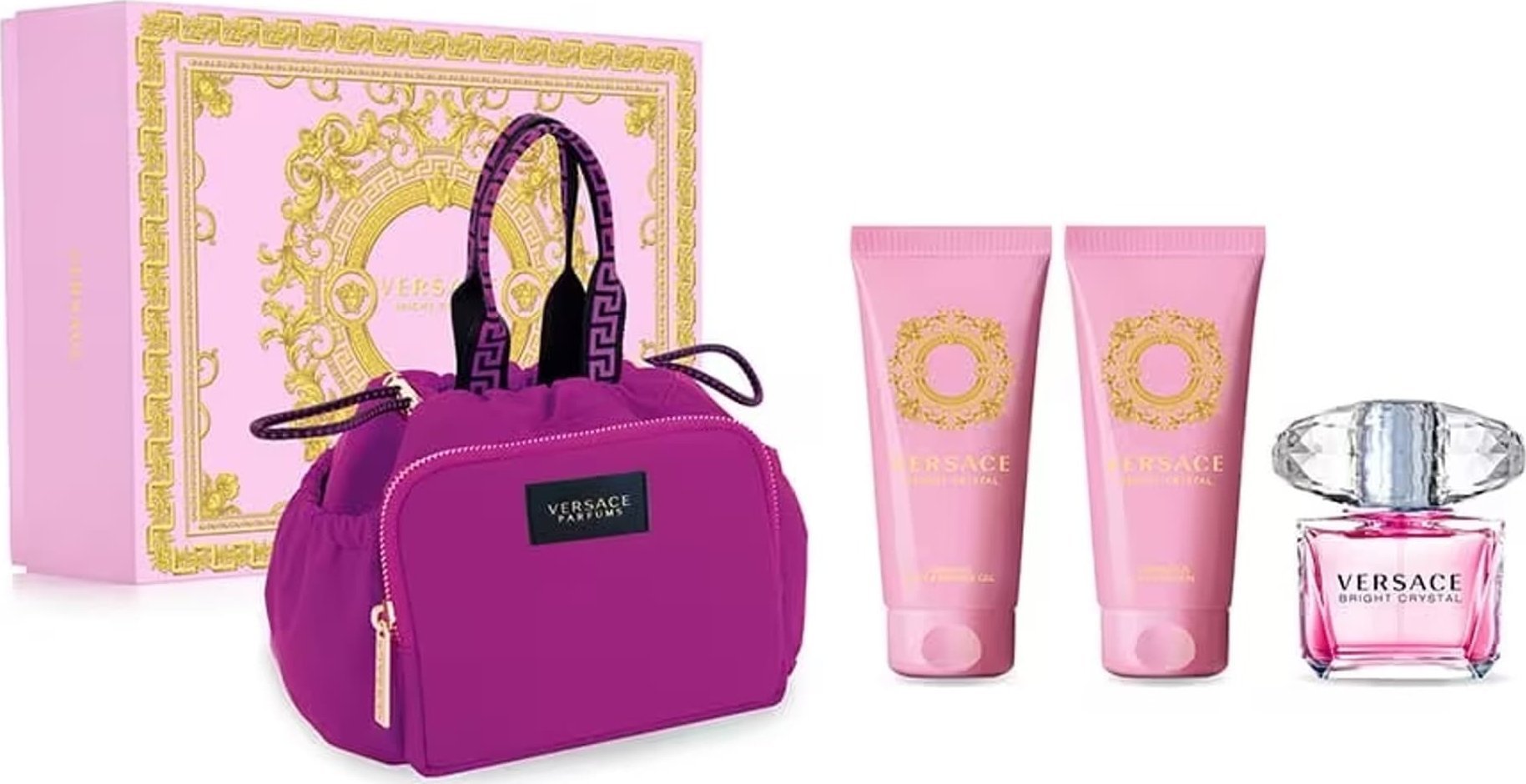 Versace Versace Bright Crystal zestaw woda toaletowa spray 90ml + żel pod prysznic 100ml + balsam do ciała 100ml + torba kosmetyczna