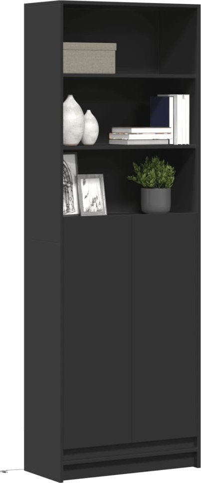 vidaXL Wysoka szafka z LED, czarna, 69x32,5x200 cm
