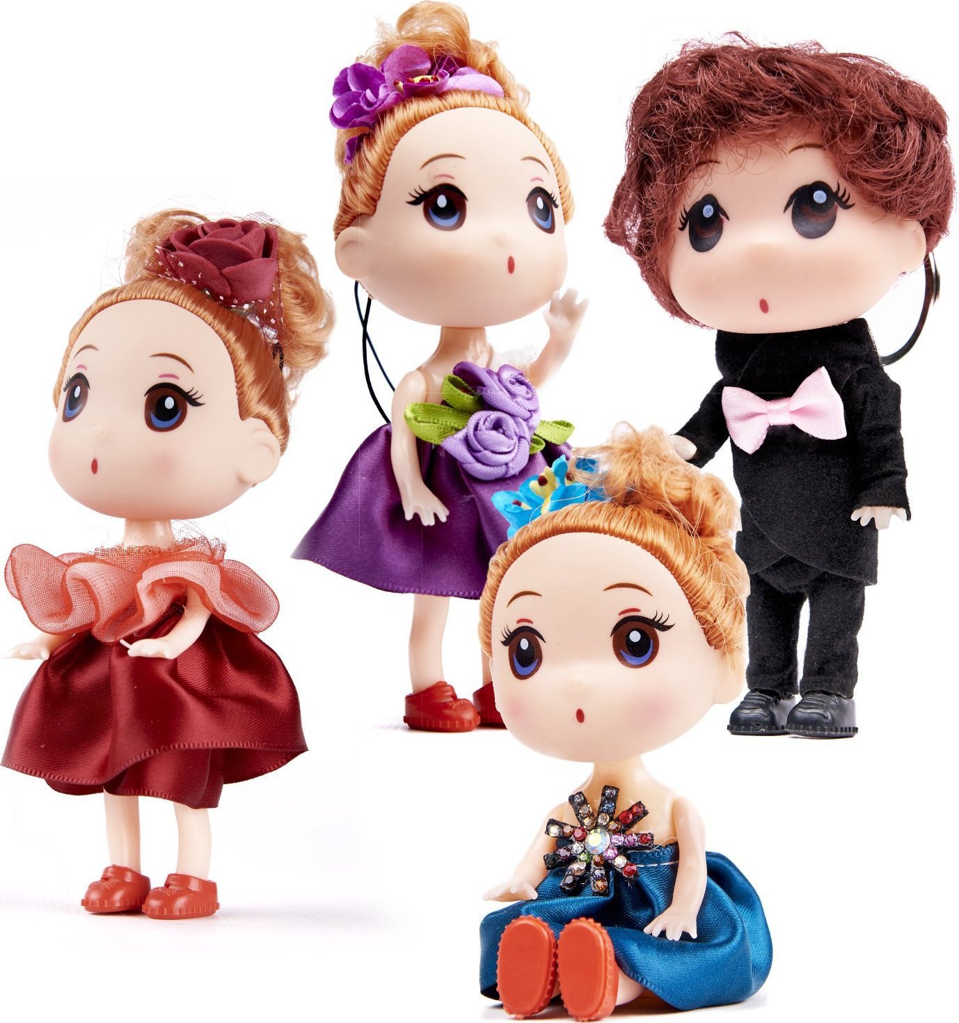Lalka do domku dla lalek 3 dziewczynki + 1 chłopczyk zestaw 4szt. 12cm
