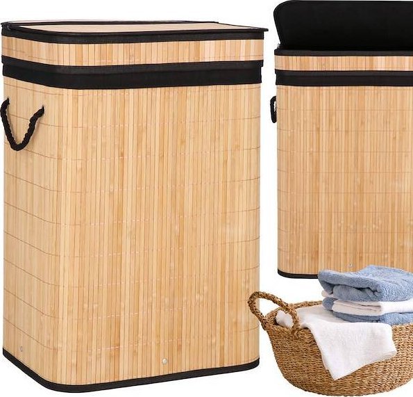 Kosz na pranie Springos Kosz na pranie 72l z pokrywą bambusowy brązowo-czarny UNIWERSALNY