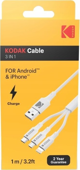 Kabel USB Kodak USB-A - USB-C + microUSB + Lightning 1 m Biały (SB7379)