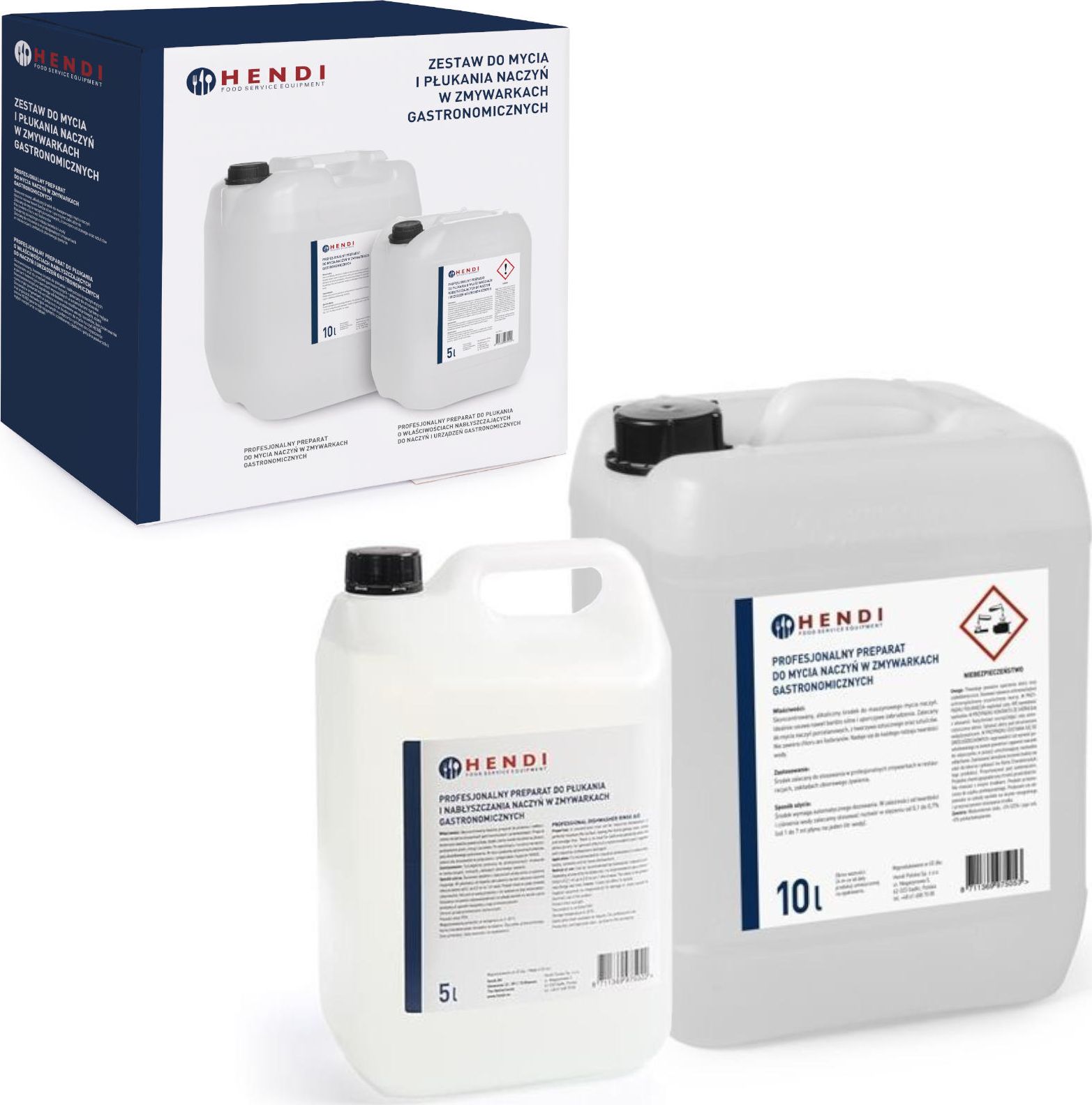 Hendi Płyn do mycia i płukania do zmywarkek gastronomicnych ZESTAW 10L + 5L Płyn do mycia i płukania do zmywarkek gastronomicnych ZESTAW 10L + 5L