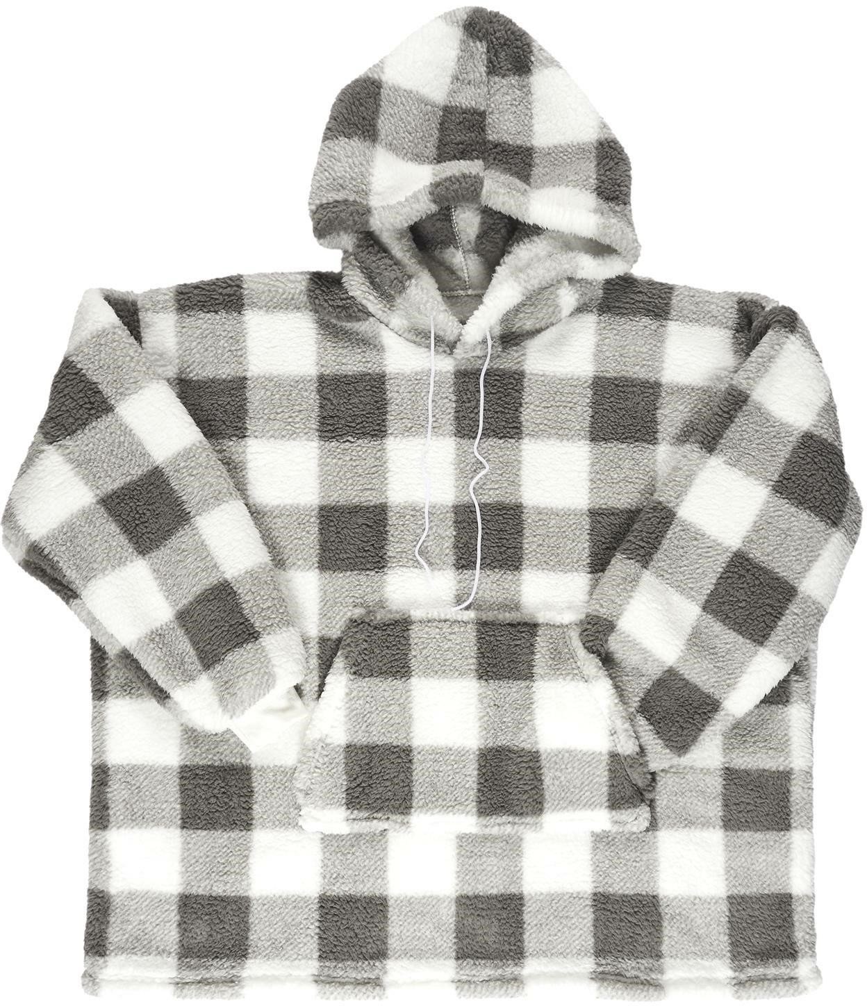 INTESI BLUZA OCIEPLANA DŁUGA/ SNUDDIE W KRATĘ SZARA/BIAŁA