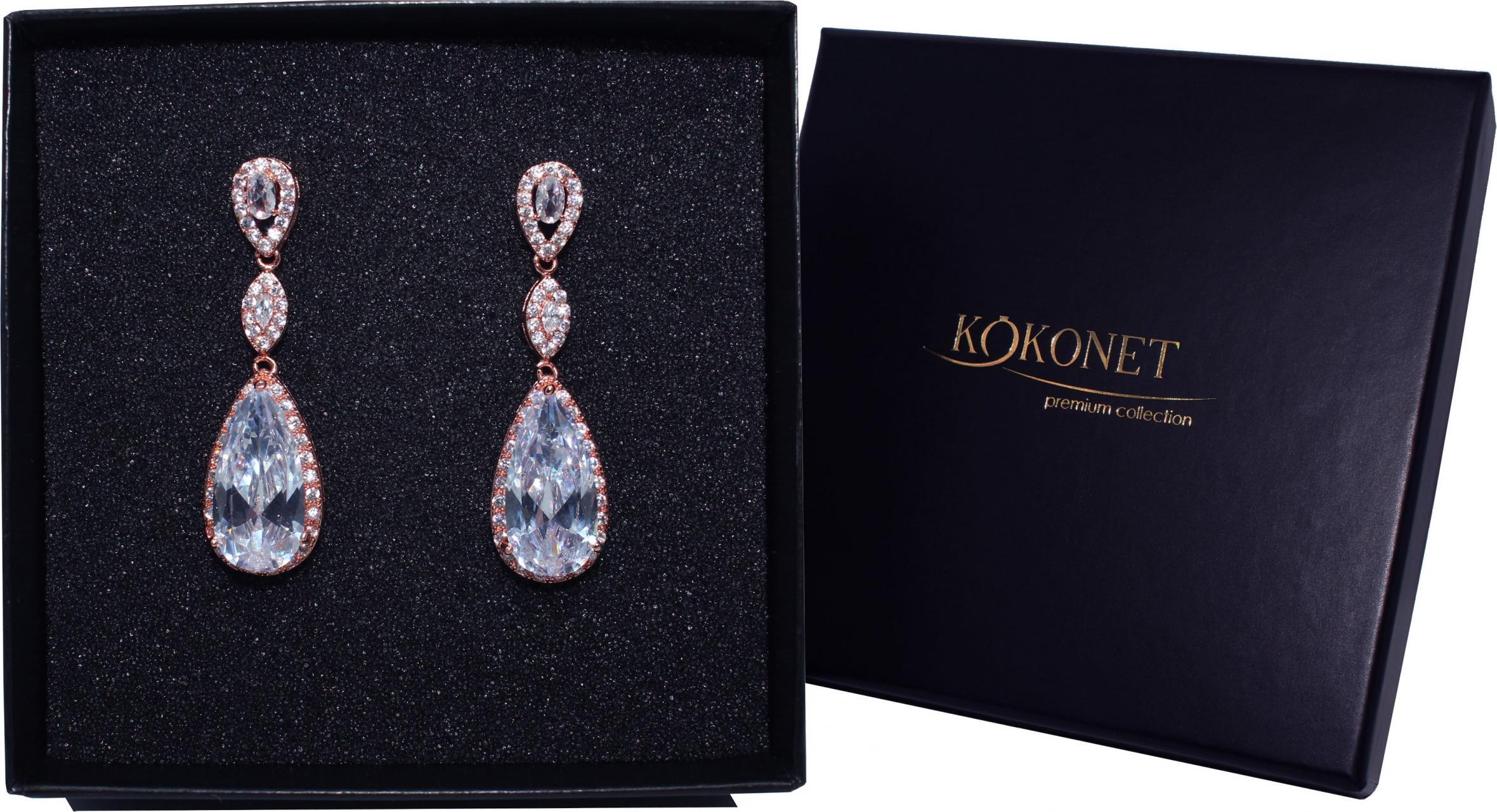 KOKONET KOLCZYKI okazałe AAA rose ŚLUB VIP CYRKONIE cud