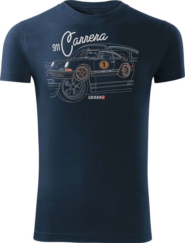 Topslang Koszulka z samochodem Porsche Carrera 911 męska granatowa SLIM XL