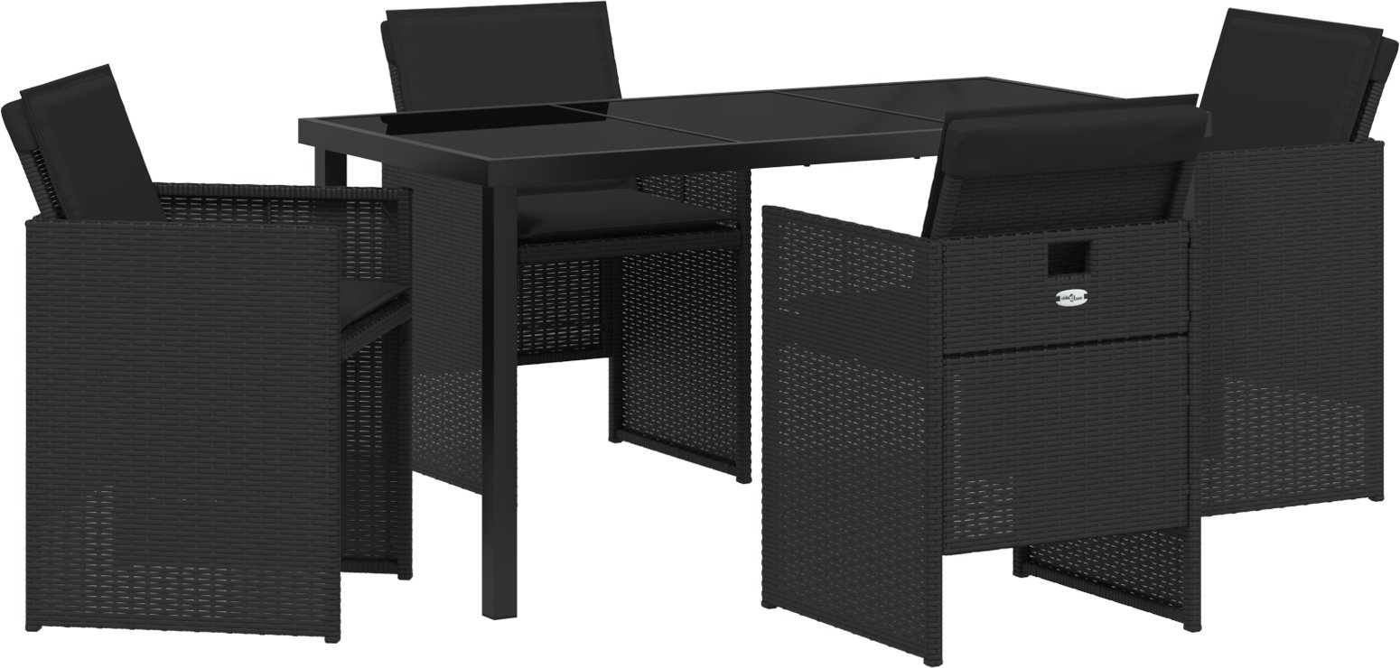 5-częściowy zestaw do jedzenia w ogrodzie z poduszkami czarny polirattan