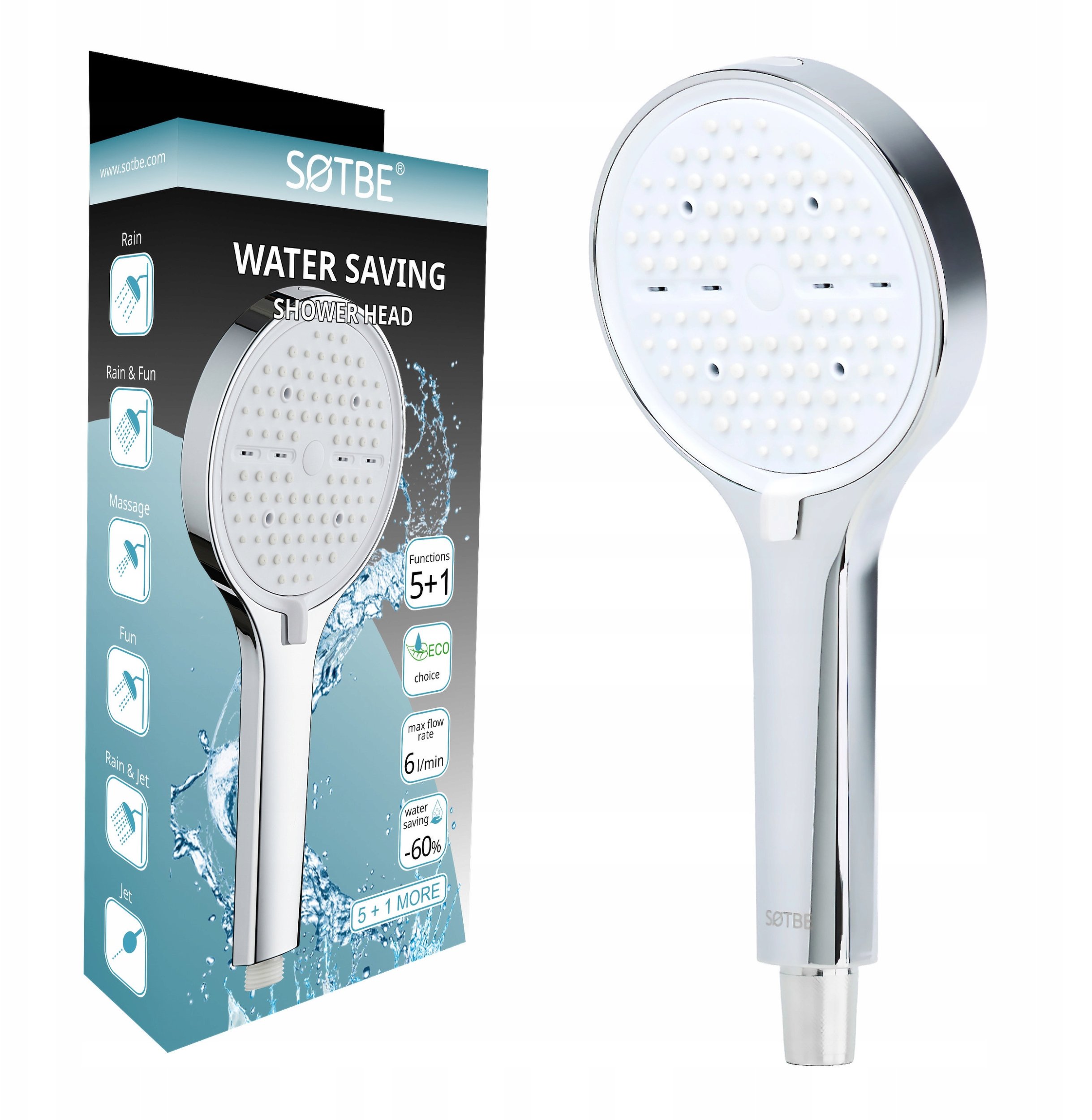 Rączka natryskowa słuchawka prysznicowa 6 trybów wodooszczędna SOTBE