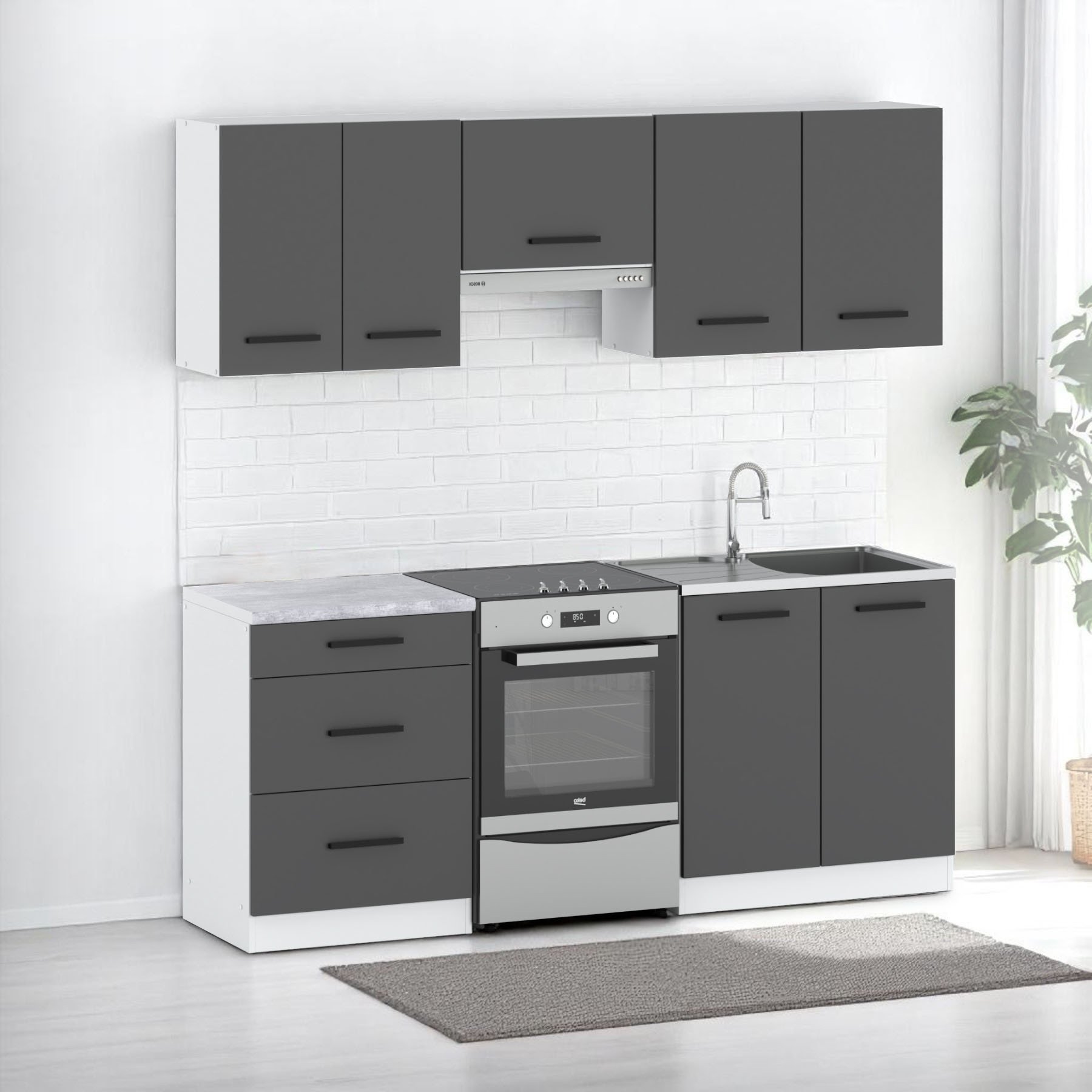 Kuchnia Nowoczesna Modułowa Pojemna Z Blatem Mała 2m Loft Biała Szara