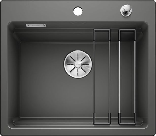 Zlewozmywak Blanco Etagon 6 Ceramika PuraPlus bazalt z korkiem automatycznym InFino, szyny (525161)