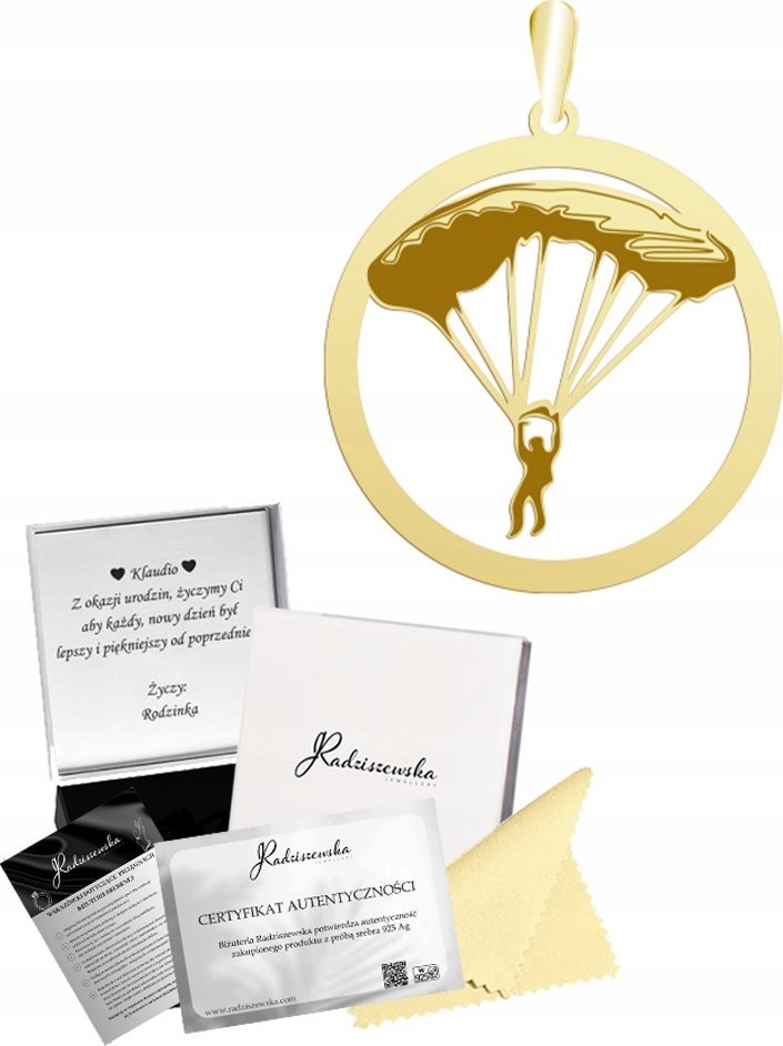 Radziszewska Jewellery Zawieszka Złota Spadochroniarz 925 Spadochroniarstwo Prezent GRAWER
