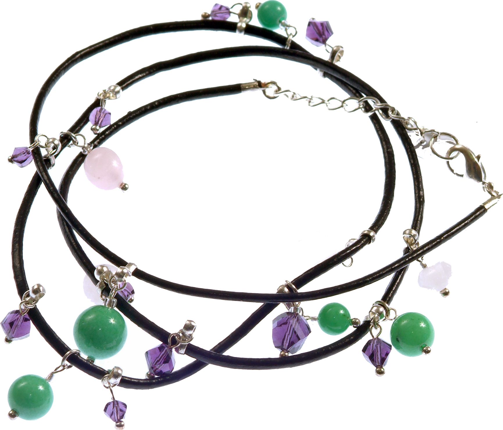 GANELLI Jewelry & handmade Ganelli multifunkcyjna bransoletka - ręka, kostka, naszyjnik, skóra naturalna i kamienie półszlachetne: Różowy kwarc, Masha