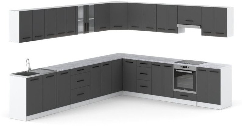 Meble Kuchenne Szare Mat Narożne Nowoczesne Kuchnia Rossa 6.8m Modułowy