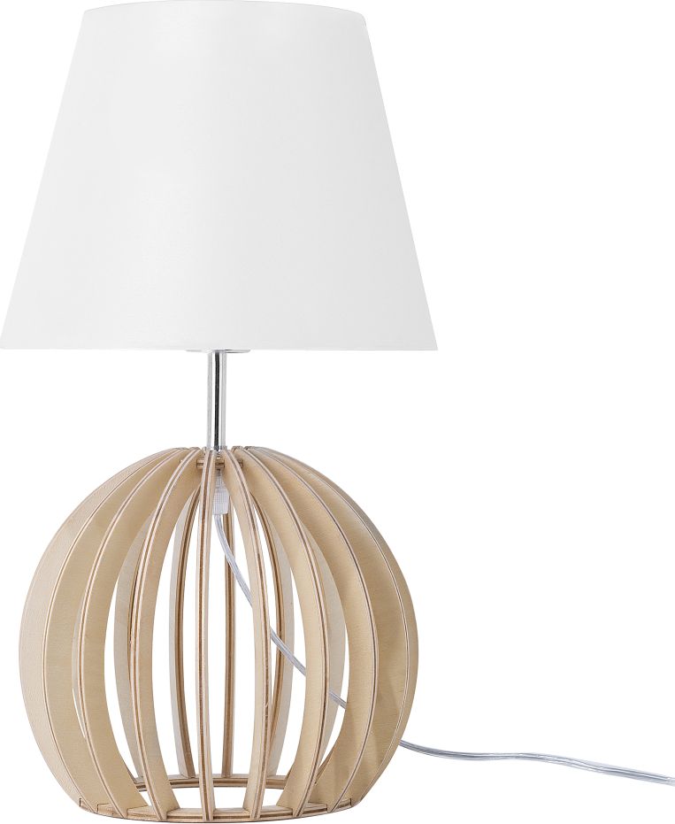 Lampa stołowa Beliani Lampka nocna drewniana biała SAMO