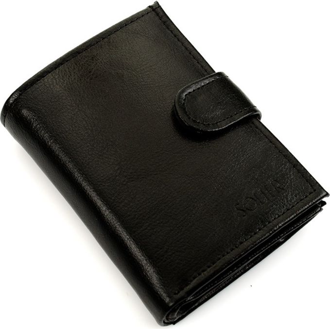 Solier Elegancki czarny skórzany męski portfel SOLIER