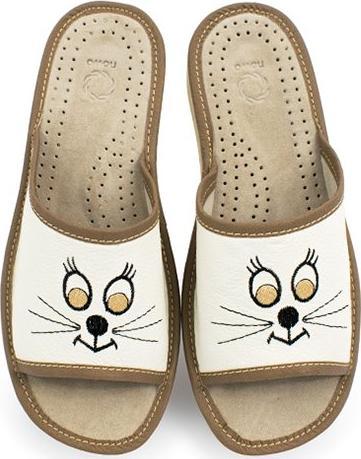 NOWO Damskie klapki kapcie pantofle SKÓRZANE z kotkiem Rozmiar 37