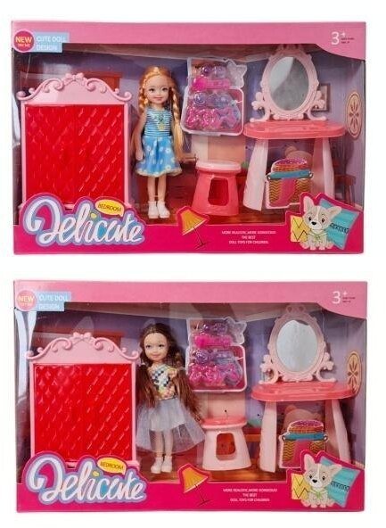 Laleczka z szafą toaletką i innymi akcesoriami mix