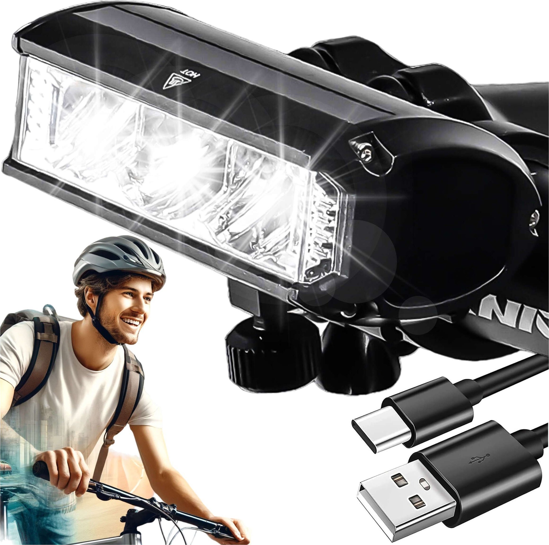 Alogy Lampka rowerowa przednia halogen LED światło oświetlenie roweru na przód rower kierownicę Mocna 900lm Alogy 610 czarna