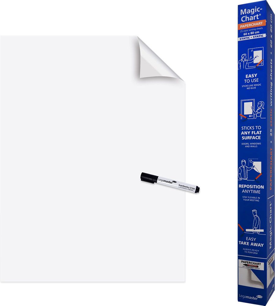 Flipchart Legamaster Flipchart z markerem, elektrostatyczny, niesuchościeralny, Magic Chart, 25 arkuszy, 60x80 cm
