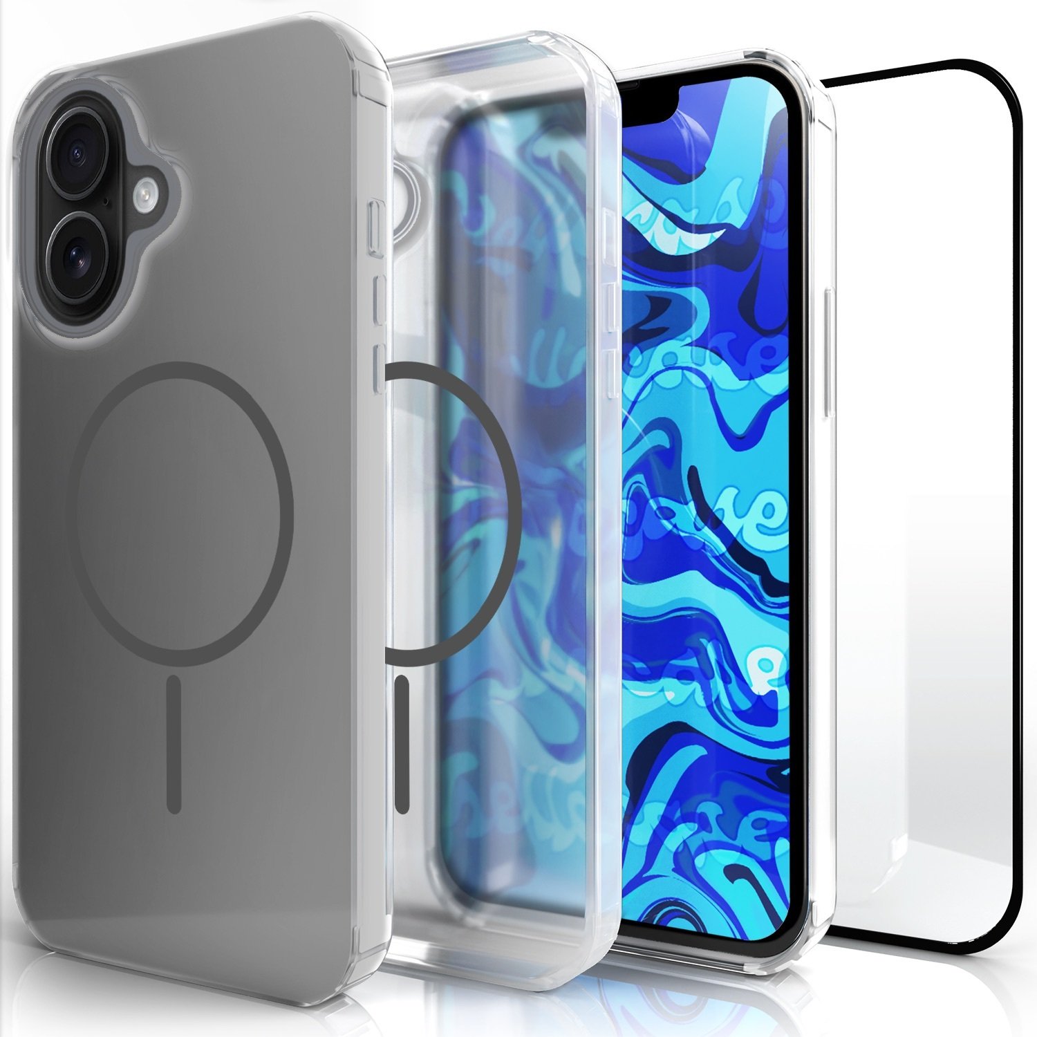 Etui Do Magsafe Do Apple iPhone 16 (Clear, Szary Magnes, Pancerne) Szkło