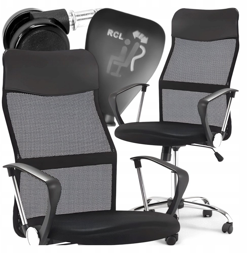 FOTEL BIUROWY G511 SIATKOWANY CZARNY KANZA