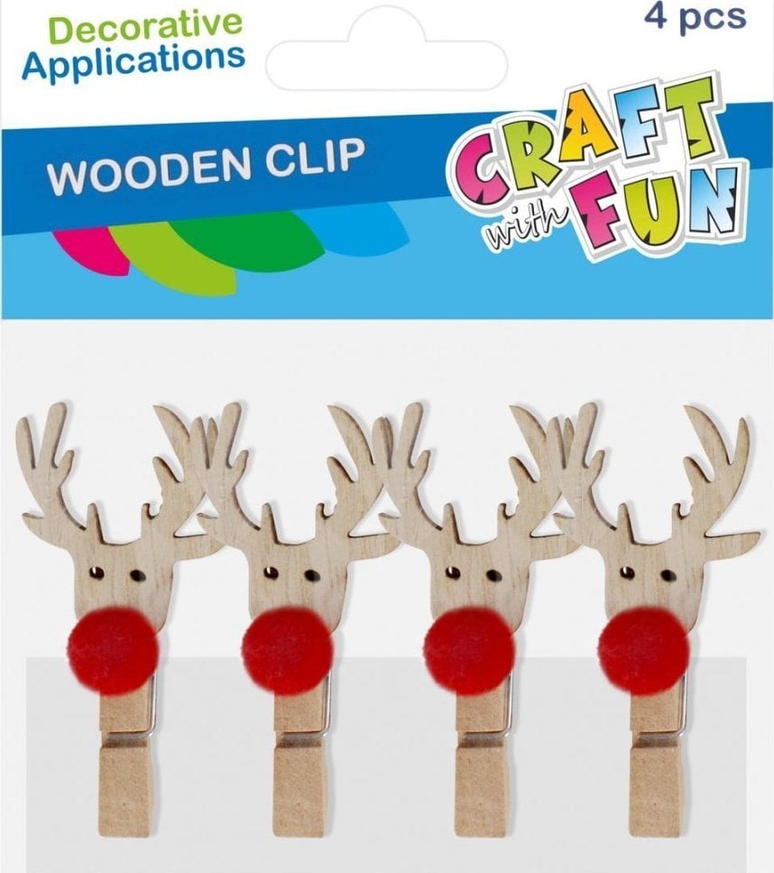 Dekoracja świąteczna Craft with Fun OZDOBA BN KLAMERKI RENIFER 4SZT CF PBH 12/144