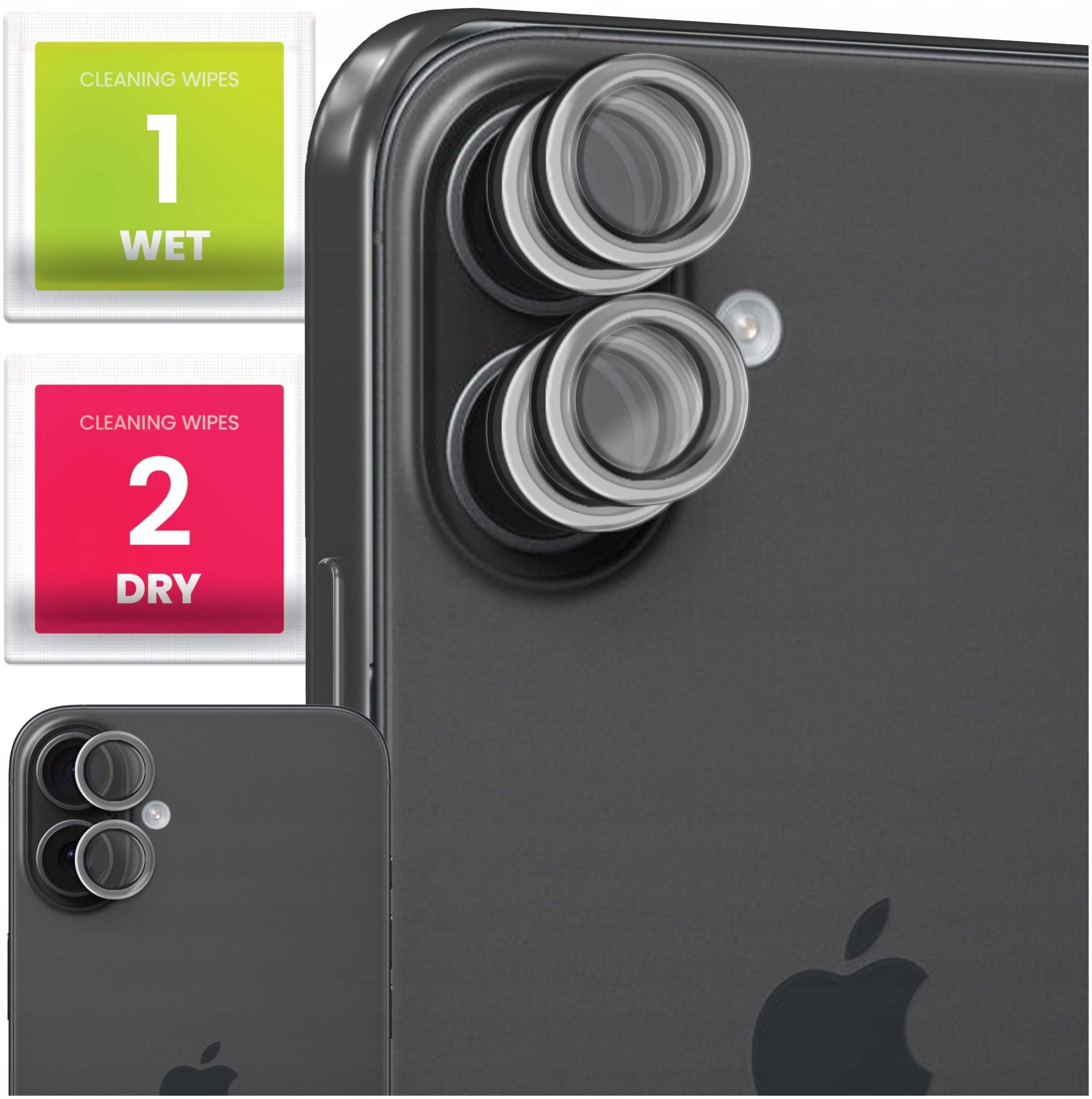 4x Szkło Na Aparat Do Apple iPhone 16 / 16 Plus (Na Obiektywy, Srebrne, 9H)