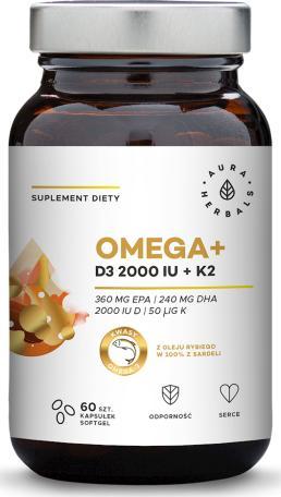 Aura Herbals Omegai Witamina D3 2000 IU /cholekalcyferol/ 50 mcg i K2 MK7 60 kapsułek AURA HERBALS