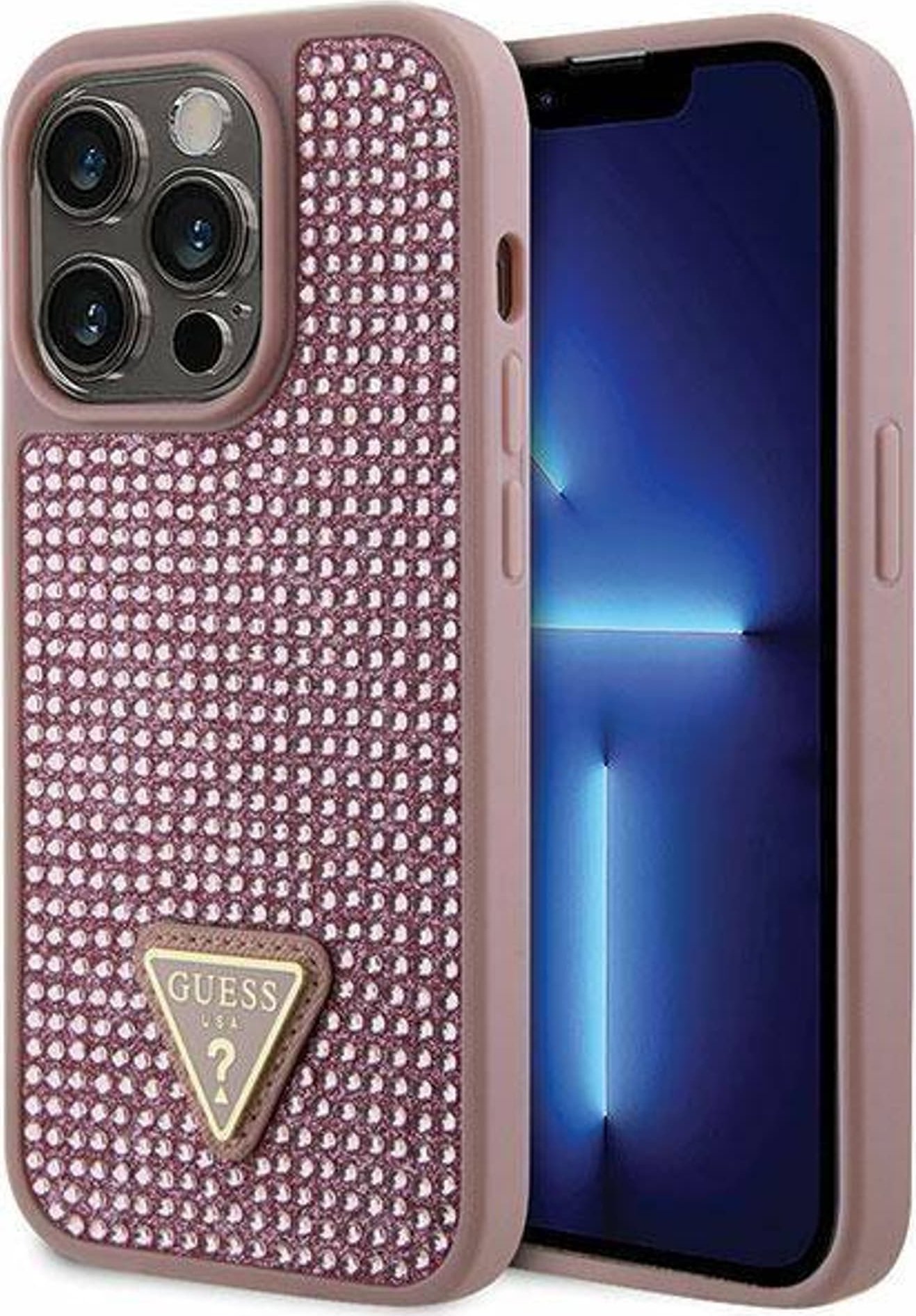 Guess Etui Guess GUHCP14LHDGTPP Apple iPhone 14 Pro różowy/pink hardcase Rhinestone Triangle