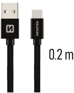 Kabel USB Swissten USB-A + USB-C - USB-C 0.2 m Czarny (8595217455252)