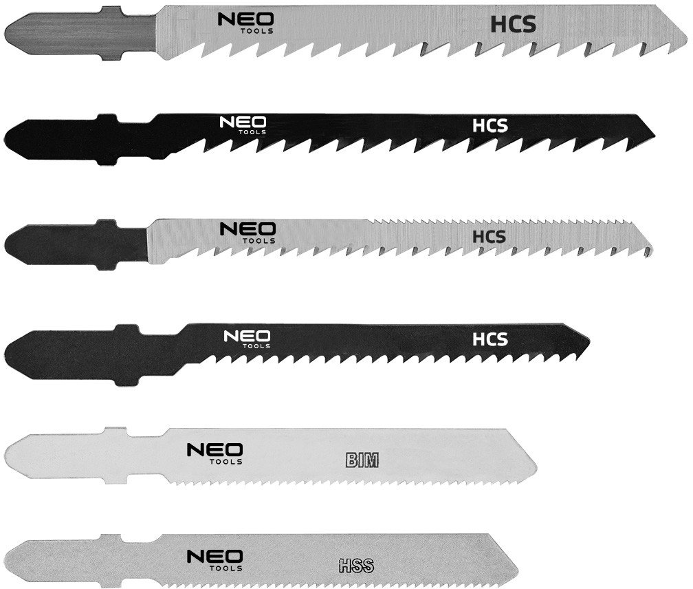 Zestaw brzeszczotów do wyrzynarki, 6, 10, 12, 21 TPI, HCS/HHS/BIM, uchwyt typu T, 6 szt.